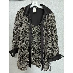 R & M Collection Jacket Womens 20W Black Lace Sequin Rhinestone Open Front Party